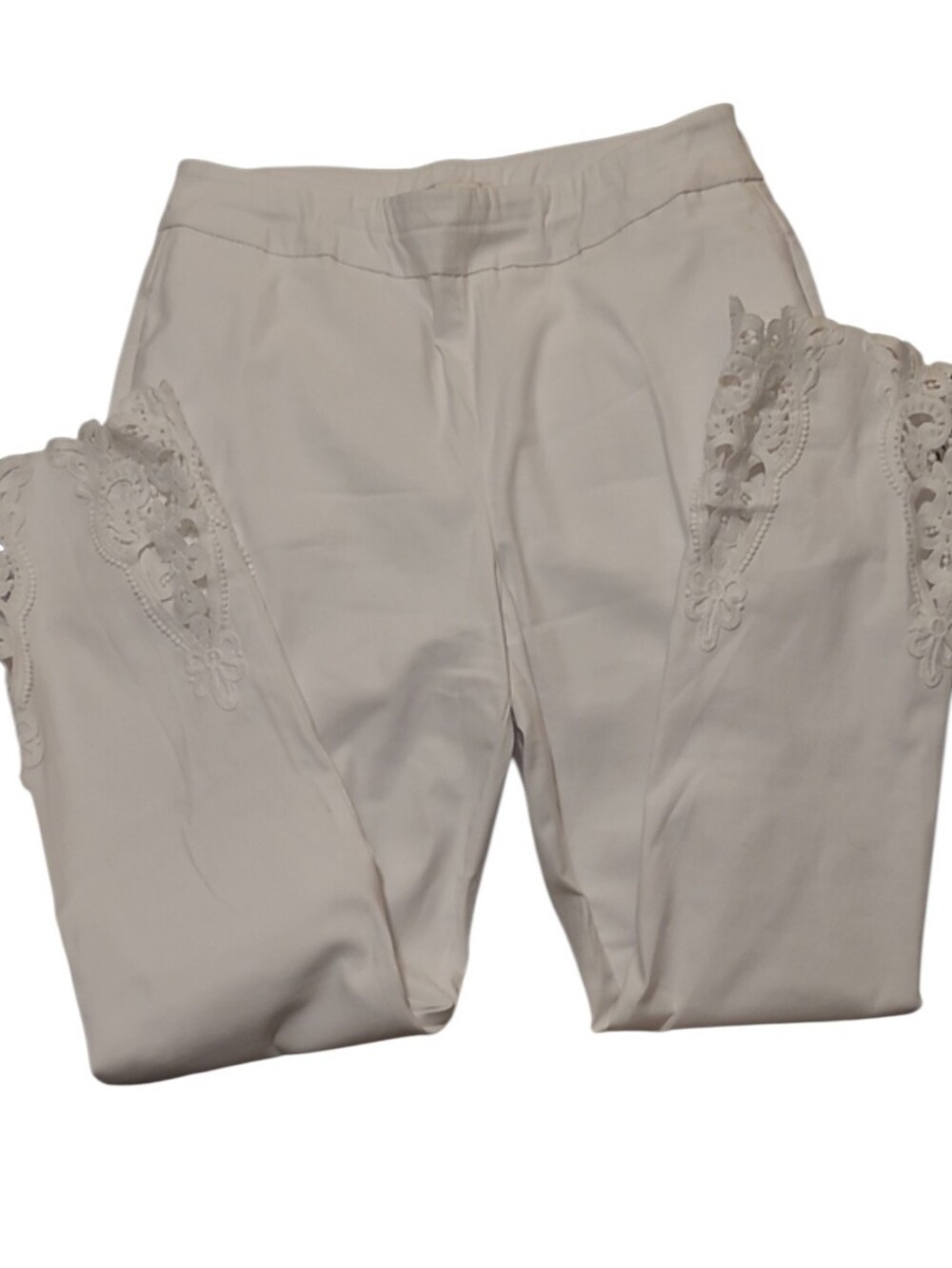 Cato White Lace-Trim Skinny Pants